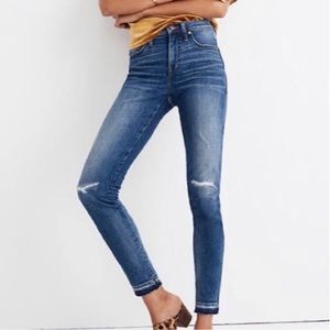 Madewell 9" High Rise Skinny Jeans Raw Reinforced Hem Denim Distressed Sz 25